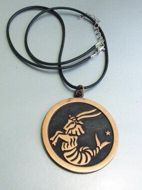 Vintage COPPERCRAFT GUILD Capricorn Horoscope Zodiac Copper Pendant Necklace